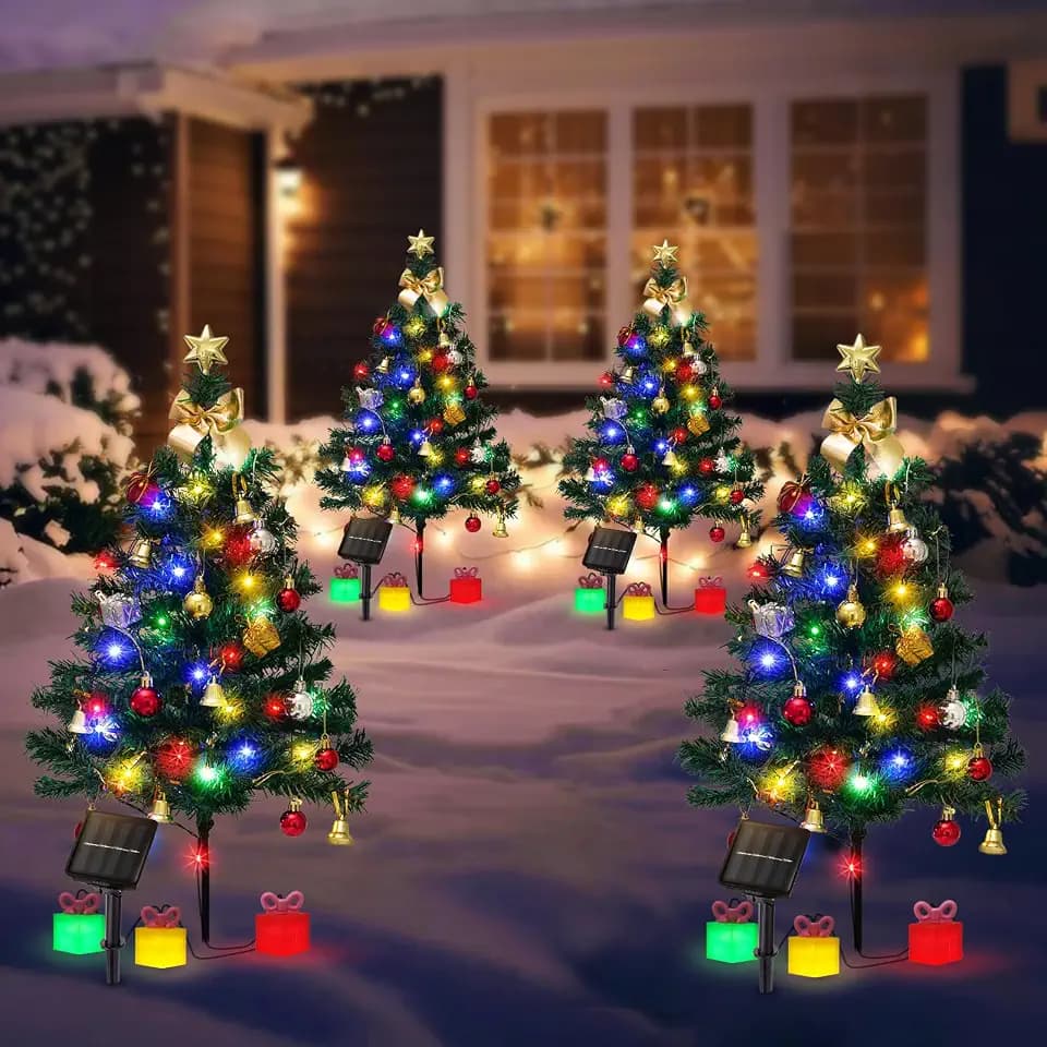 Christmas Tree Solar Lights, Outdoor Decorations, 4 Pack