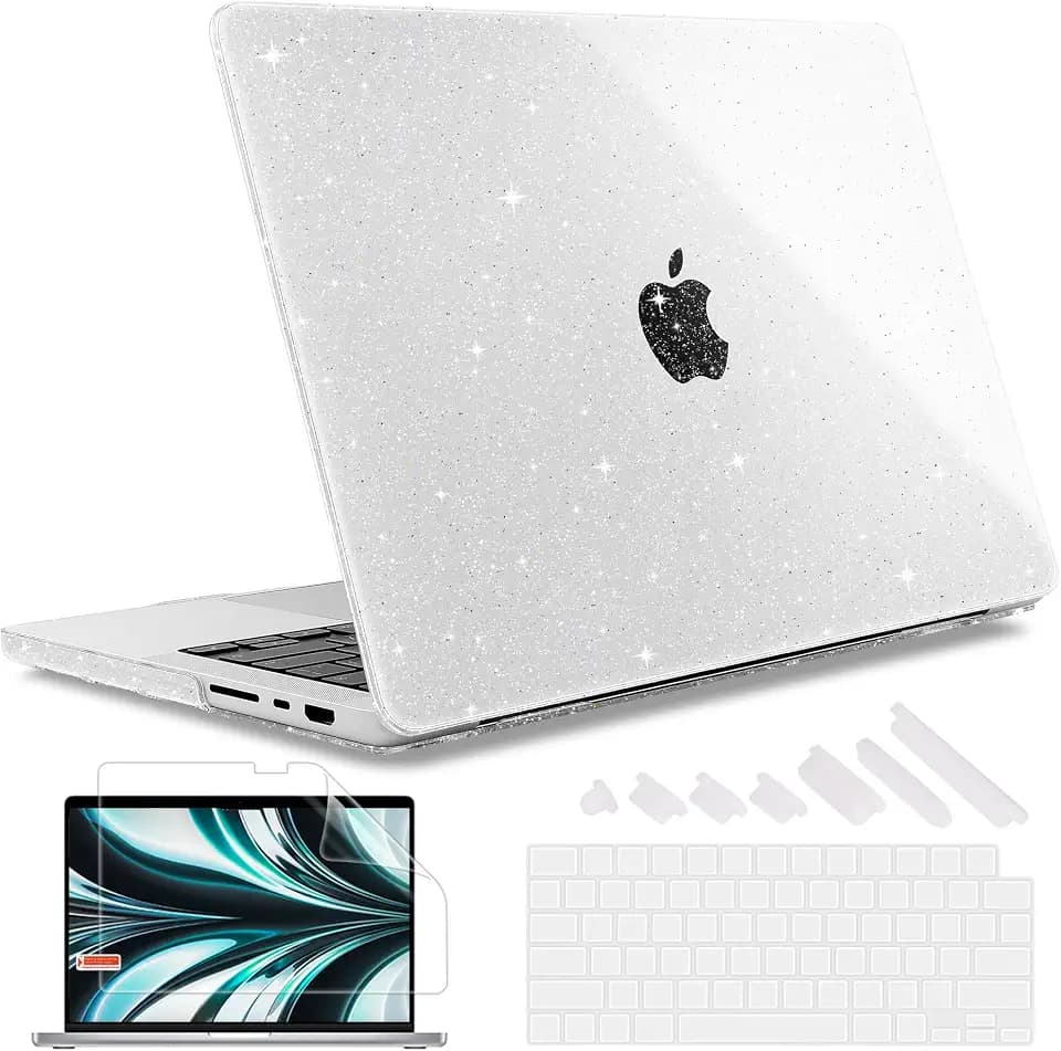 May Chen for 2026 MacBook Pro 14-inch M5 M4 M3 M2 M1 Pro/Max Chip, Release 2026 2025-2021, Model A3427 A3426 A3434 A3112 .., Plastic Hard Shell with Keyboard Cover, Clear Glitter Sparkle