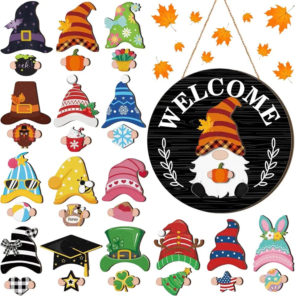Qunclay 30 Pcs Seasonal Interchangeable Wooden Gnome Decor,Rustic,Black