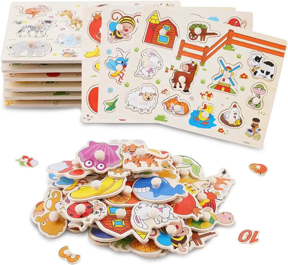 6-teiliges Montessori-Puzzle Set für Kleinkinder mit Handgriffen, Indoor