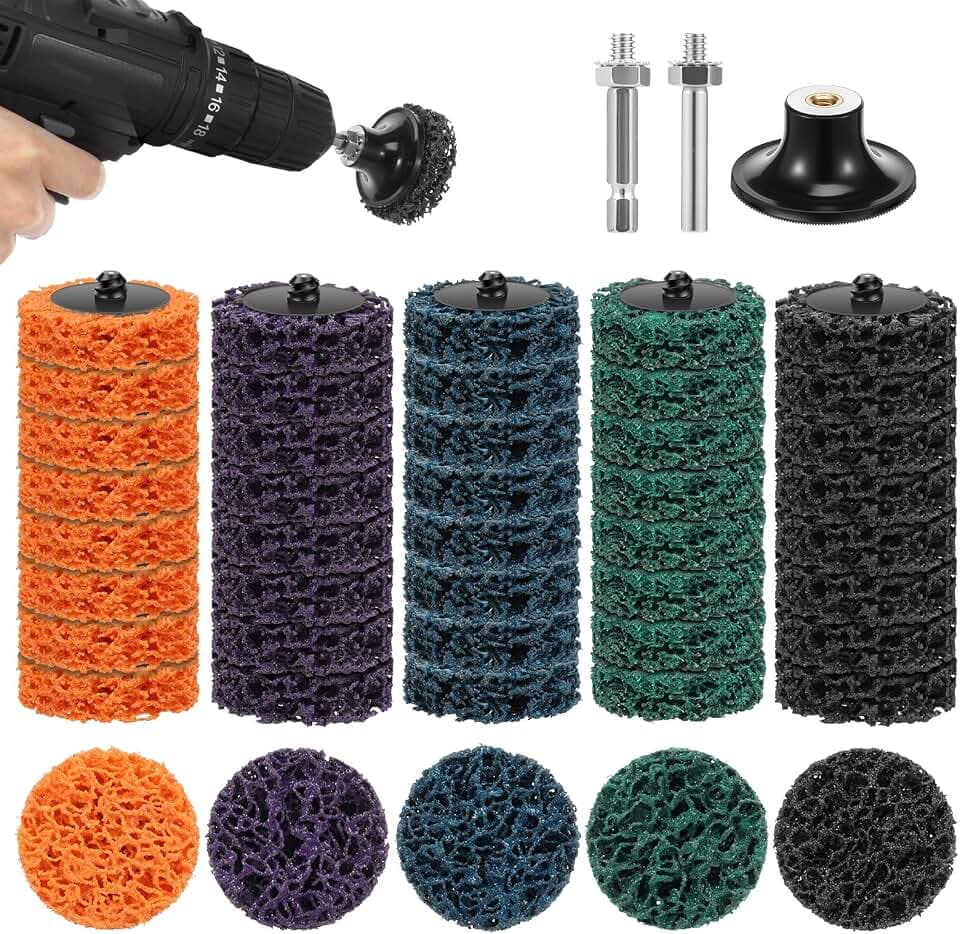 48-teiliges CSD Scheibe 50mm Nylon Reinigungsscheibe 2 Zoll Schnellwechsel-Rostentferner mit 1/4" Schaft Grobschleifscheiben für Rostentferner Metall Holz Stein Beton Oxidation Reinigen Entfernen
