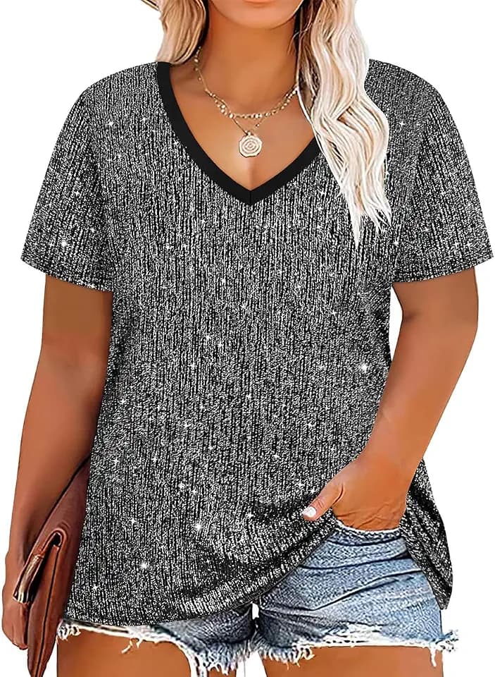 RITERA Women Plus Size Tops Tie Dye V Neck Shirt Floral Camo Summer Short Sleeve Tunic Oversized Ladies Blouse XL-5XL