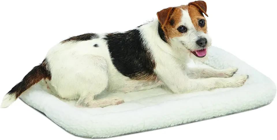 QuietTime by MidWest 24" Dog Crate Bolster Bed, White Fleece, Small Breeds