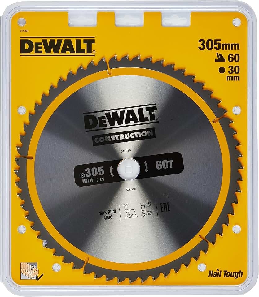 DEWALT Feinschnitt-Sägeblatt stationär 305mm 60Z, DT1960-QZ | 305mm 60Z Baukreissägeblatt für stationäre Sägen, für feine Schnitte und zuverlässige Leistung.