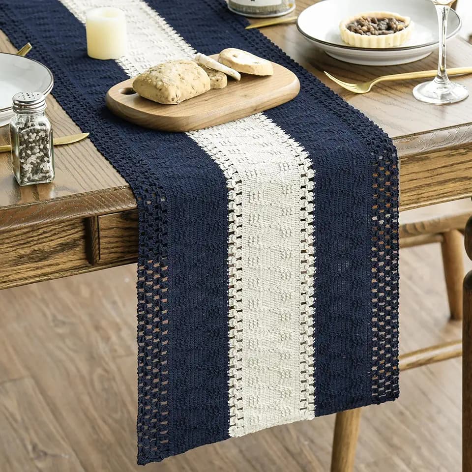 Artoid Mode Dark Blue Farmhouse Woven Table Runner 12x72 Inch