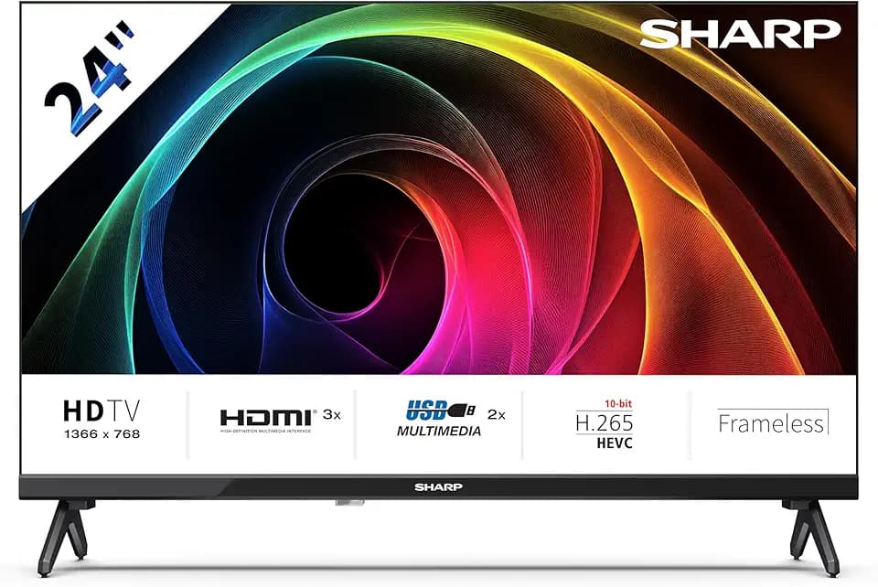 SHARP 24HA1305E – Non-SMART 24" HD, Frameless, 60 Hz, Ton 2x3 W, HDMIx3, USBx2, Farbe Schwarz [Energieklasse E]
