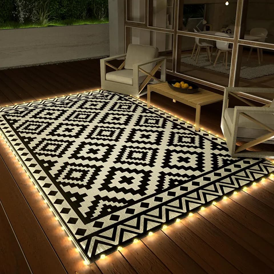 HAUSHOF 5' x 8' Outdoor Rug with LED Strip Light, Waterproof Patio Mat