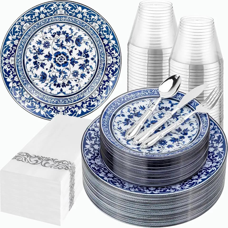 Hioasis 175 Pcs Blue Plates for Party & Wedding