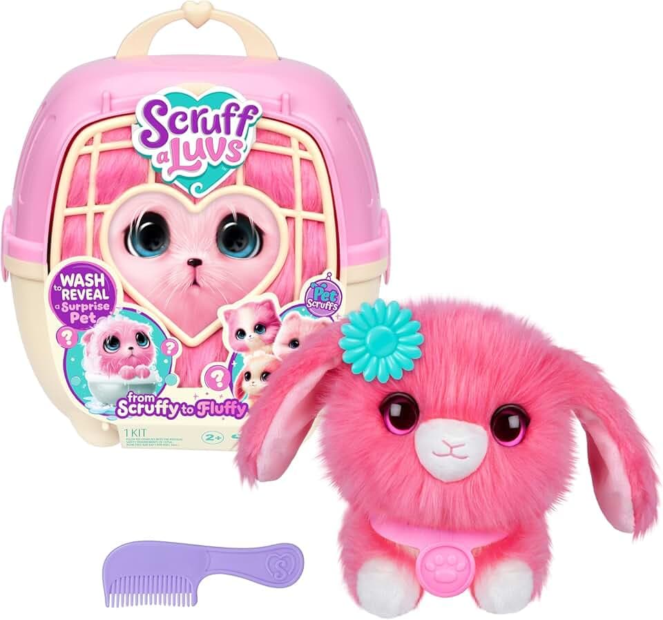 ScruffaLuvs Pink Surprise Pet, Mystery Plush Toy, Wash to Reveal