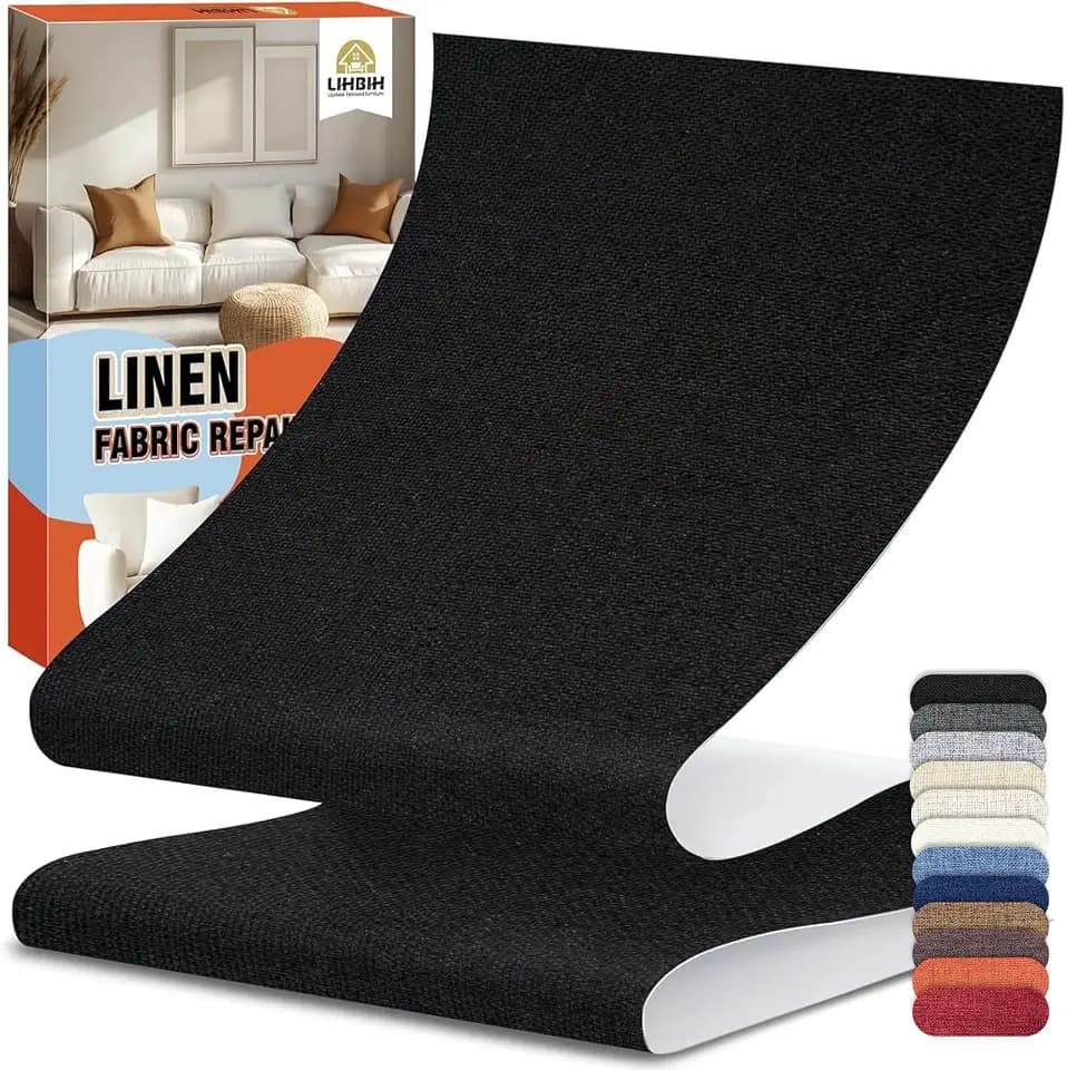 Flicken Selbstklebend Stoff Reparaturset, 12x160 cm Selbstklebender Stoff Flicken Leinen Reparatur Patch, Leinenstoff Patches Selbstklebend für Sofas, Autositze, Bootssitze, Bürostühle, Schwarz