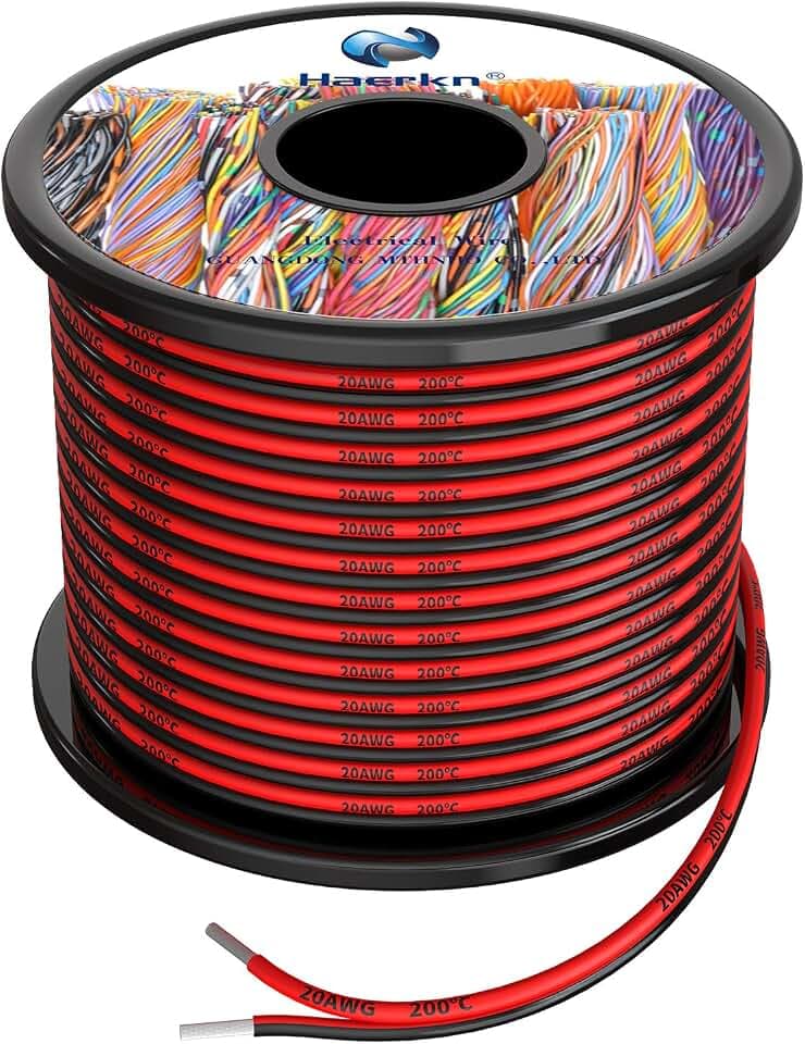 20 AWG Silikon-Elektrodraht, 2 Leiter, parallele Drahtleitung, 61 m, Schwarz, 30,5 m, Rot, 30,5 m, 20 Gauge, weicher und flexibler Anschluss, sauerstofffrei, verseilter verzinnter Kupferdraht, 20 AWG