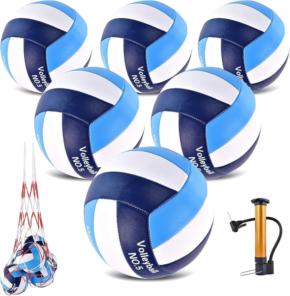6 Pack Volleyballs Official Size 5, Soft Bulk Recreational Volley Balls with Pump and Net Bag for Indoor Outdoor Beach Pool Water Sand Game Training Match for Beginner