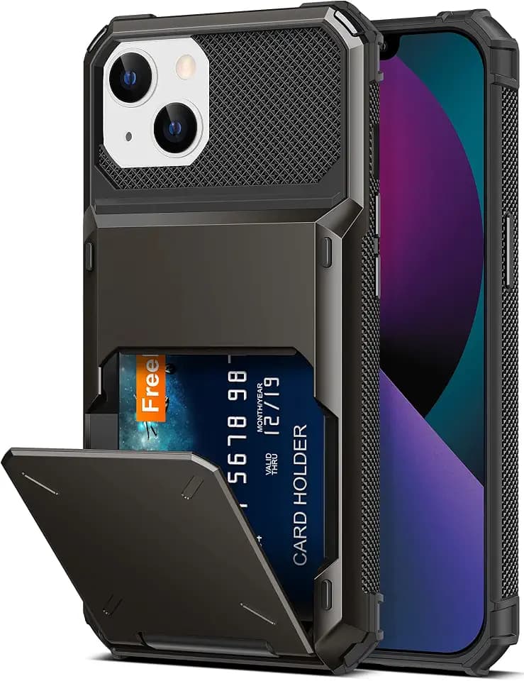 TITACUTE for iPhone 13 Mini Case Wallet 4 Credit Card Holder Flip Cover Design ID Slot Back Pocket Dual Layer Anti-Scratch Hard Shell Hybrid Protective Bumper for iPhone 13 Mini 5.4 Gunmetal Bronze