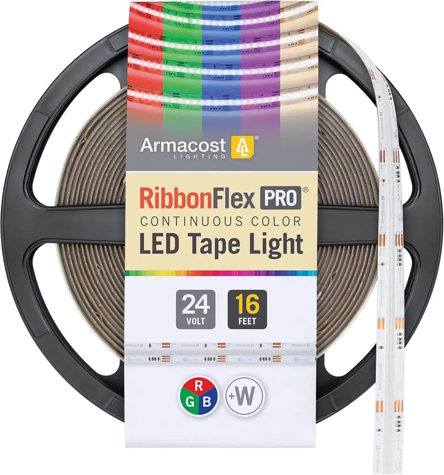Armacost Lighting RibbonFlex Pro 24V COB LED Strip Light Tape RGB+W, 300 Lumens/Ft, 5M 177720