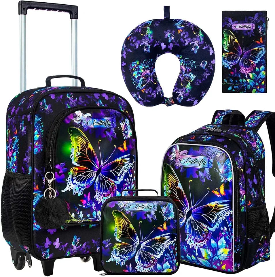 5PC Kids Luggage Set for Boys, 18" Carry-on Suitcase Butterfly Black