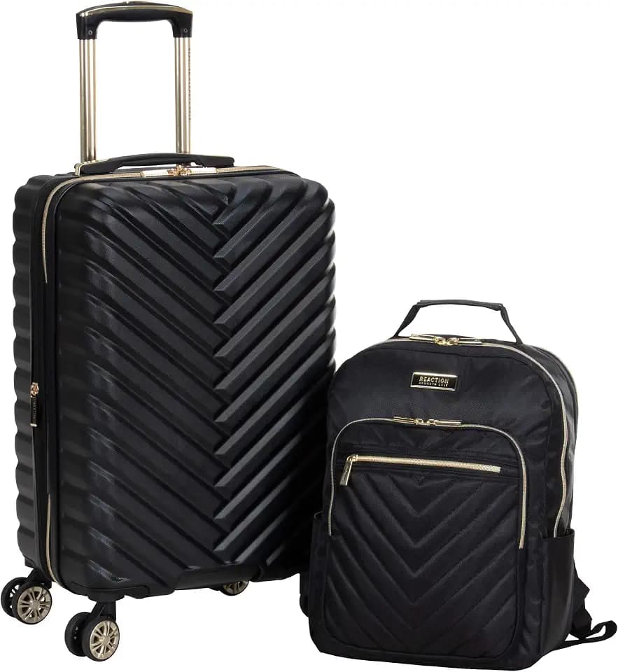 Kenneth Cole REACTION Madison Square Lightweight Hardside Chevron Expandable Spinner Luggage, Black, 2-Piece (20" Carry On + Backpack)