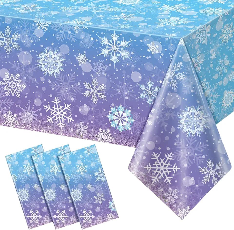 3 Pack Winter Snowflake Plastic Tablecloth Decorations, Blue and Purple Snowflake Winter Wonderland Disposable Table Cover for Christmas Holiday Birthday Party Supplies Decorations, 54x108 Inch
