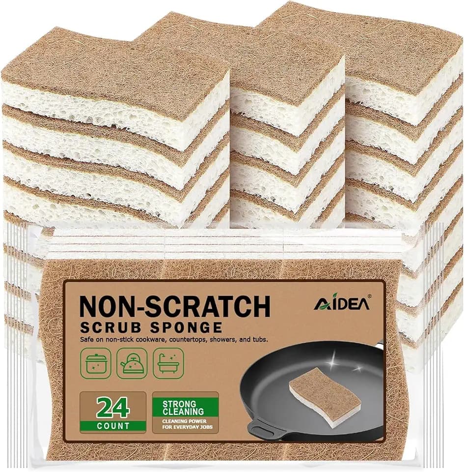 AIDEA Sponges Non Scratch, 24Count, Natural Sponge for Non Stick Cookware