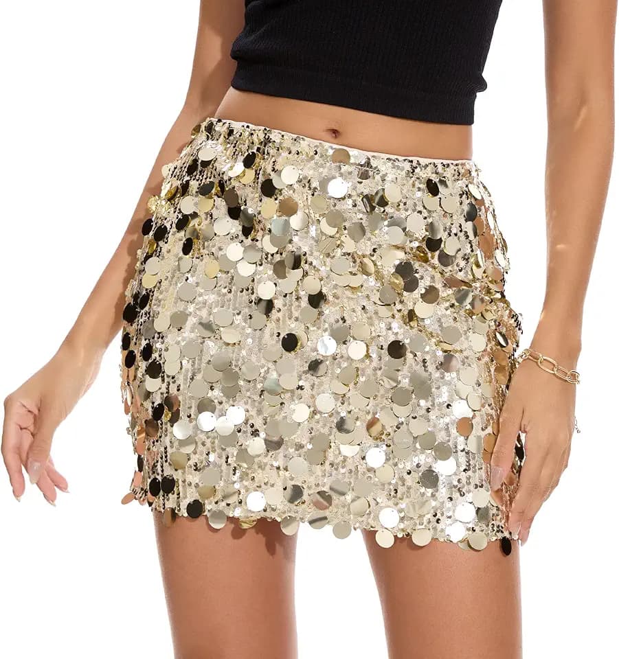 Paillettenrock für Damen Glitzer Röcke Sexy Minirock Elastische Taille Hüftrock GlitzerSkirt für Nacht aus Party Karneval Silvester