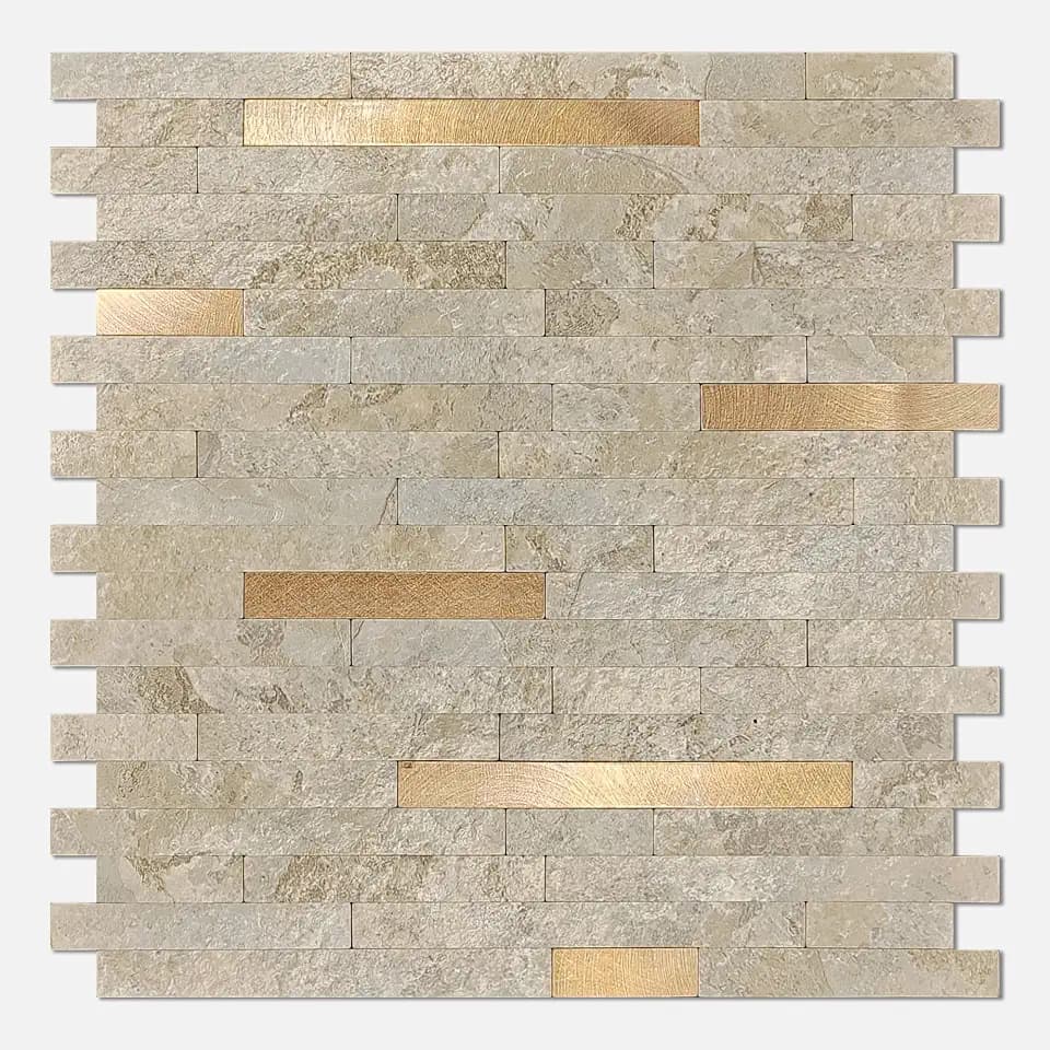KASARO Peel and Stick Marble Backsplash Tile, 10 Sheets, Marble Stone Beige with Vintage Golden Stripes, Self-Adhesive Wall Tile for Kitchen, Bathroom, Fireplace, RV (11.7” x 12.1”)