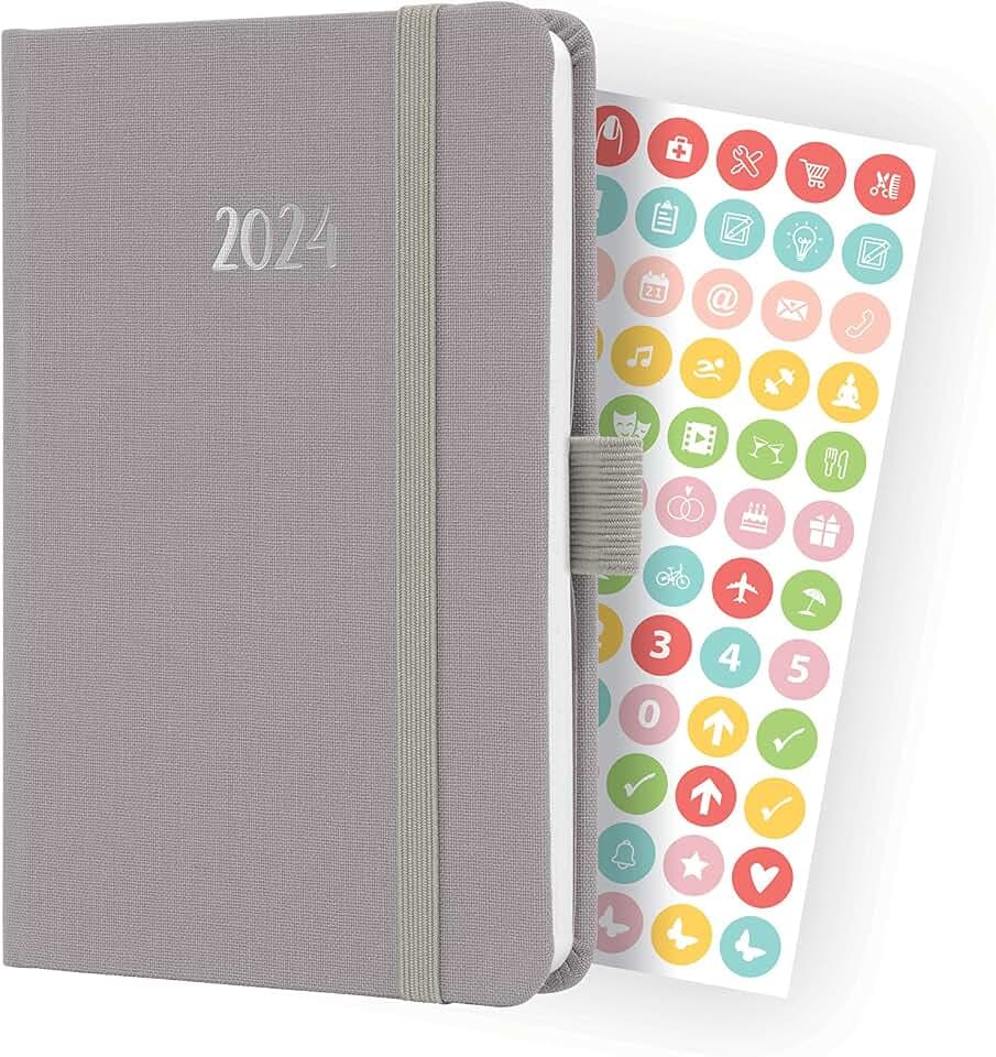 SIGEL J4402 Wochenkalender Jolie 2024, ca. A6, grau, Hardcover mit Textileinband, Gummiband, Stiftschlaufe, Einstecktasche, 174 Seiten, aus nachhaltigem Papier, Terminplaner