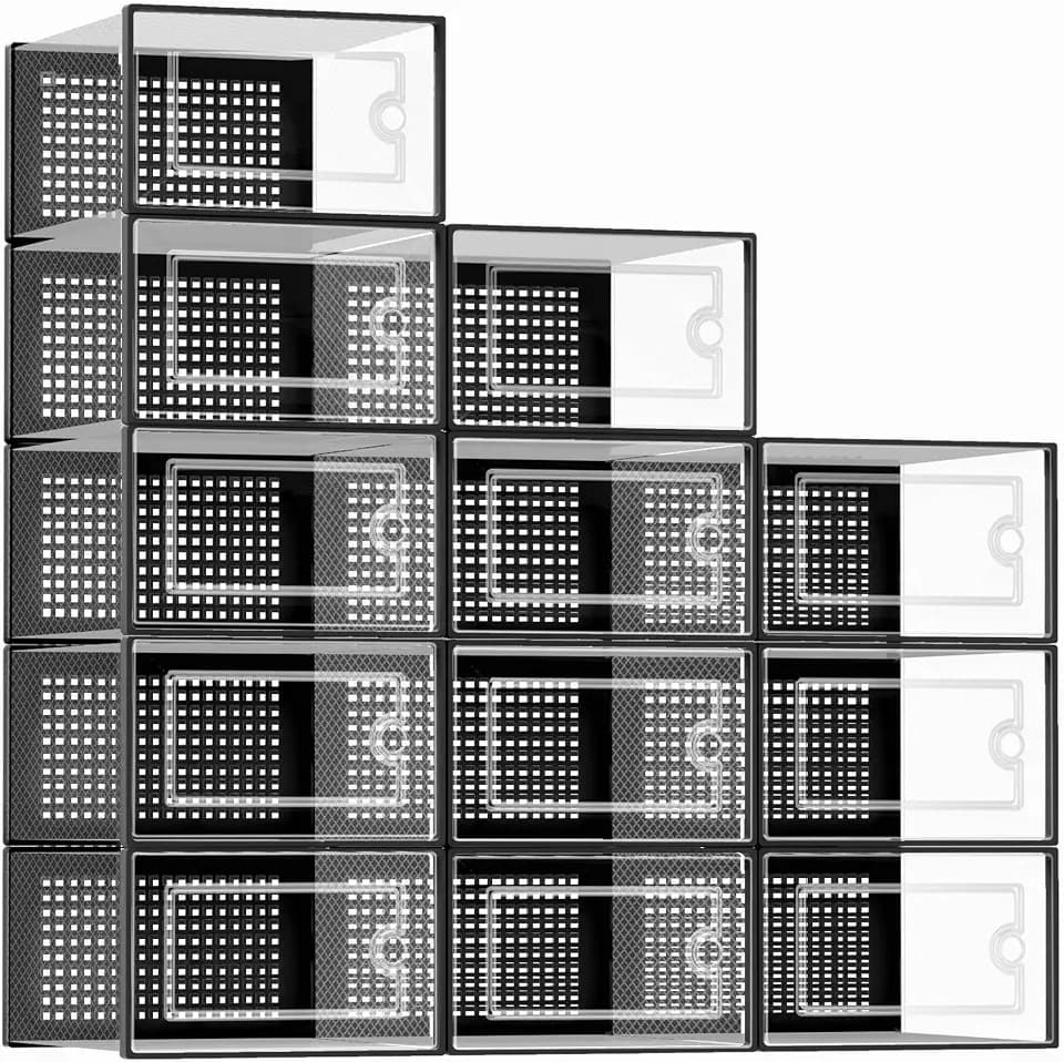 Kuject X-Large Shoe Storage Boxes 12 Pack, Clear Stackable Shoe Organizer