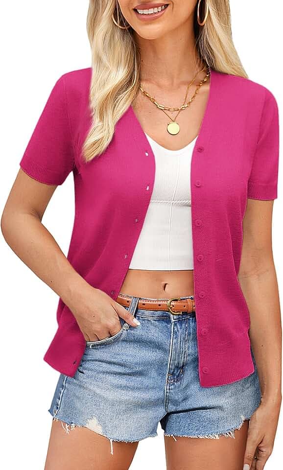 GRACE KARIN Womens Short Sleeve Cardigan Sweaters 2026 Summer Lightweight Cropped Cardigan V Neck Casual Clothing Tops
