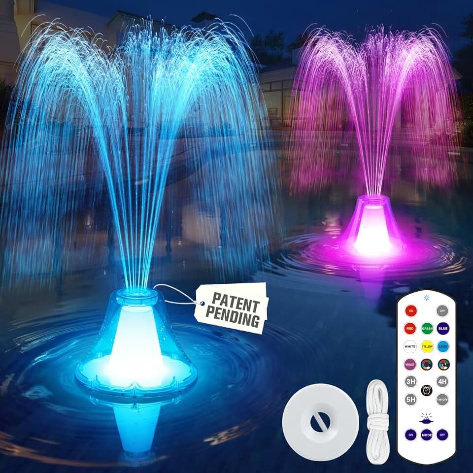 Pool Fountain with Remote,Rechargeable Floating Pool Fountains With Lights