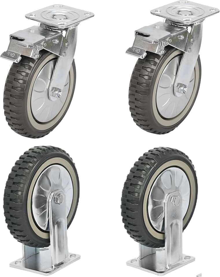 uyoyous 4 Stück Schwerlastrollen, 200mm Lenkrollen mit Bremse, 360° Drehbar Transportrollen, 2 Bremsrollen,2 Bockrollen ohne Bremse, Traglast 1600KG, Doppelkugellager