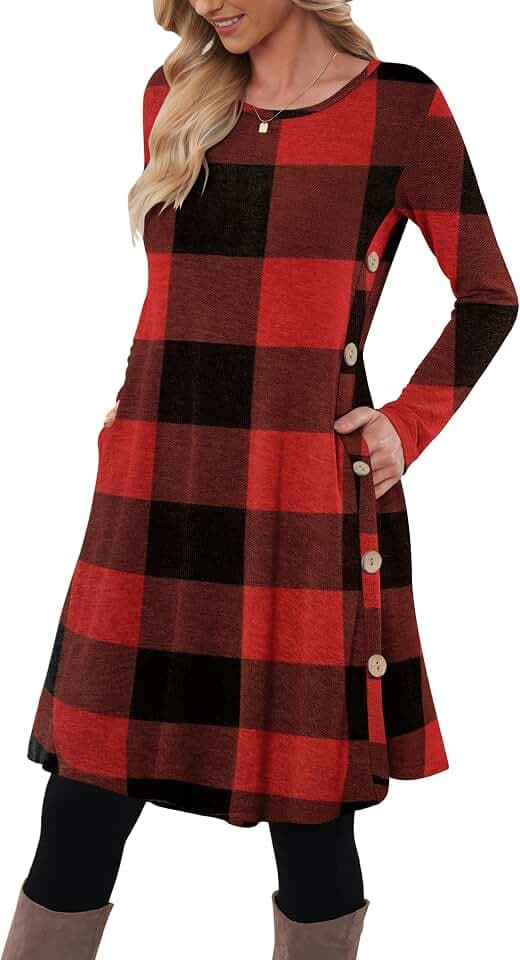 MOLERANI Pulloverkleid für Damen Langarmkleid Damen Knopf Lässiges Tunikakleid mit Taschen S-2XL