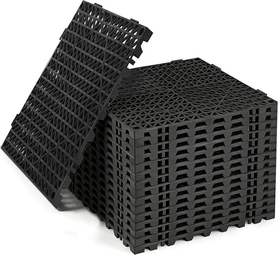RITOLLO Modular Interlocking Cushion Drainage Floor Tiles, 16-Pack 11.8"x11.8" PVC Raised Non-Slip Interlocking Mats with Drain Holes for Deck, Pool, Garage, Shower, Patio, Bathroom, Sauna, Yard