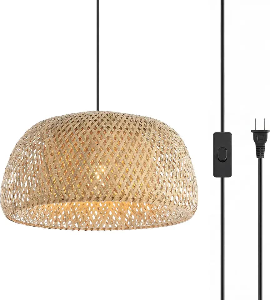 JONATHAN Y Mateo 1-Light 18" Bamboo Coastal Swag Pendant Lamp, Brown