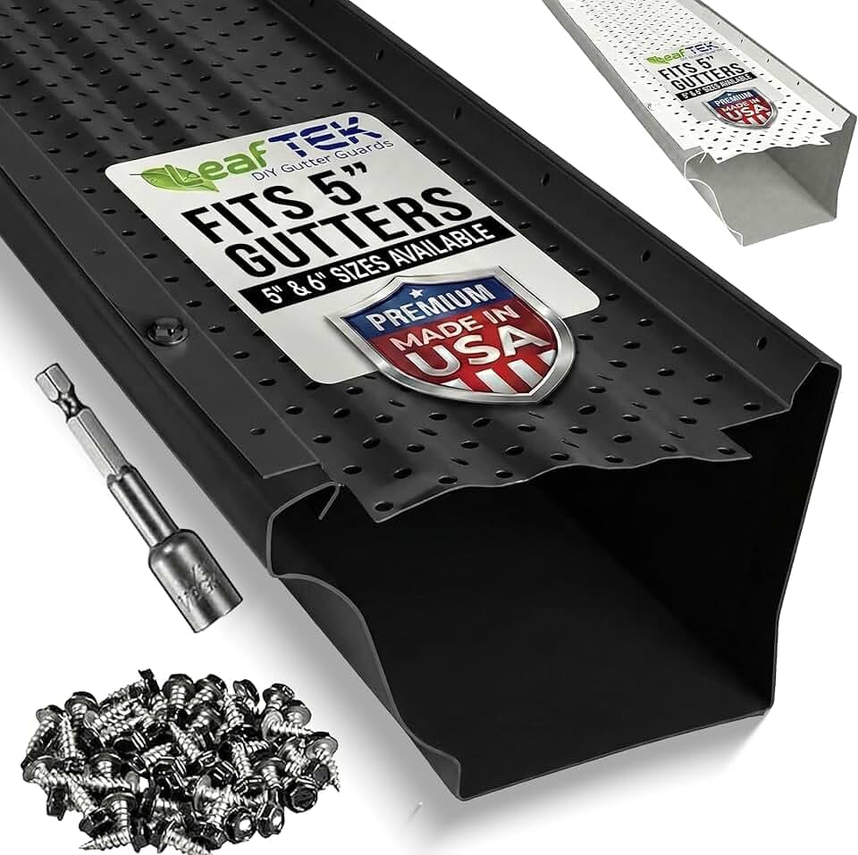 LeafTEK Heavy-Duty Aluminum Gutter Guard System, Fits 5 in, 32 ft, Black