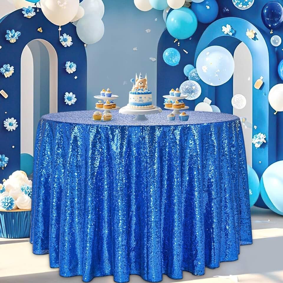 Royal Blue Sequin Round Tablecloth 108 Inch Glitter Party Table Cloth