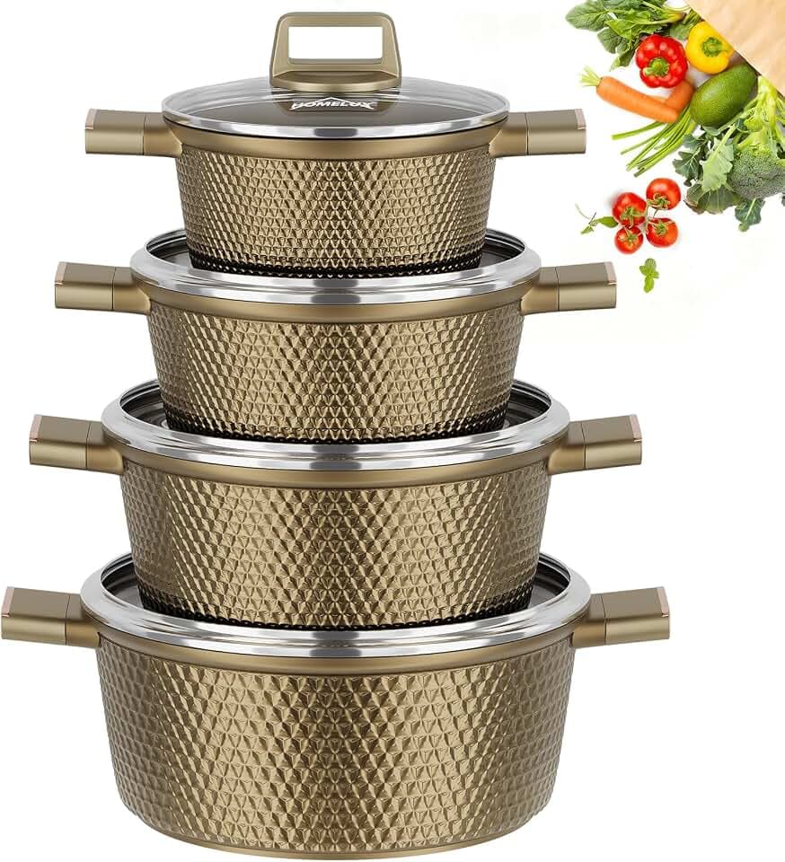 HOMELUX Topfset Induktion 8-teilig, Kochtopf Set mit Glasdeckel