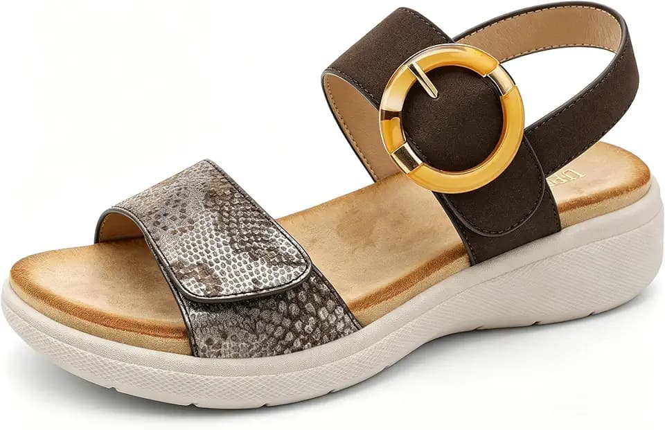 UBFEN Womens Outdoor Walking Sandals Comfort Stable Low Wedge Platform