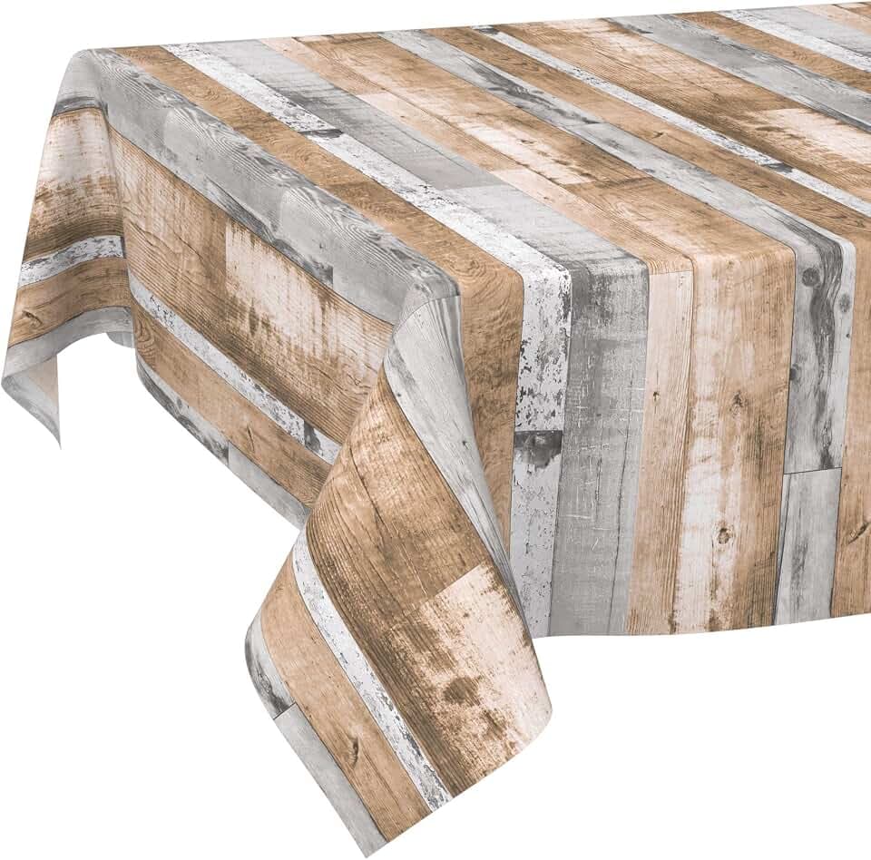 Tischdecke abwaschbar Holzoptik Braun Grau Rechteckig ohne Einfassung – pflegeleichtes Wachstuch für Innen & Außen – rustikales Design für Esstisch & Balkon 160 x 140 cm (Rechteckig)