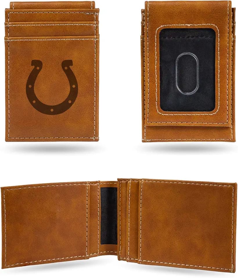Rico Industries Laser Engraved Front Pocket Wallet, Indianapolis Colts, 2.75 x 4-" Brown