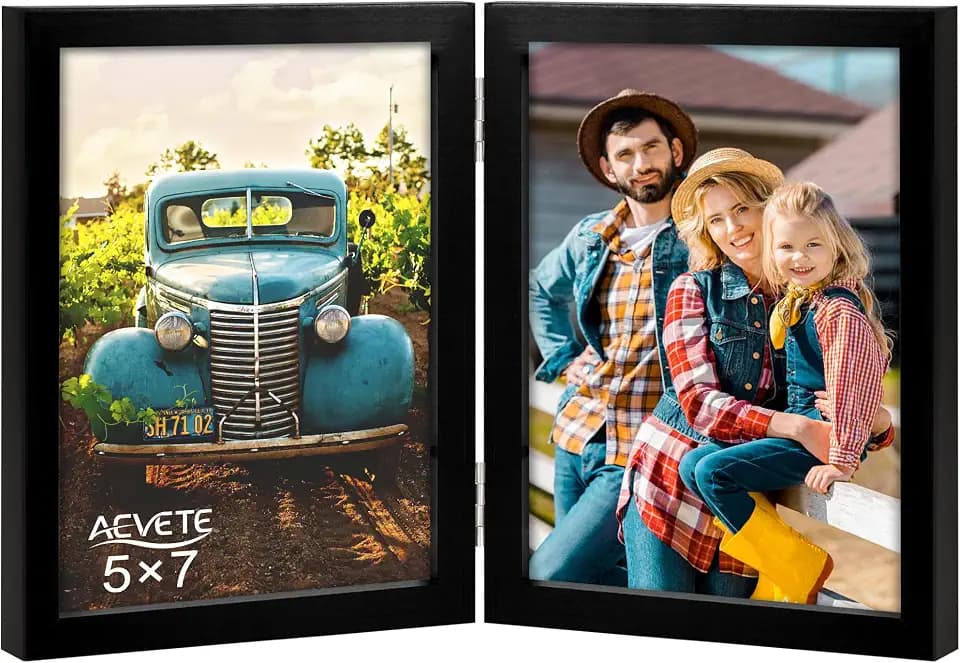 AEVETE 5x7 Picture Frames Double Hinged Wood Folding Photo Frames Black