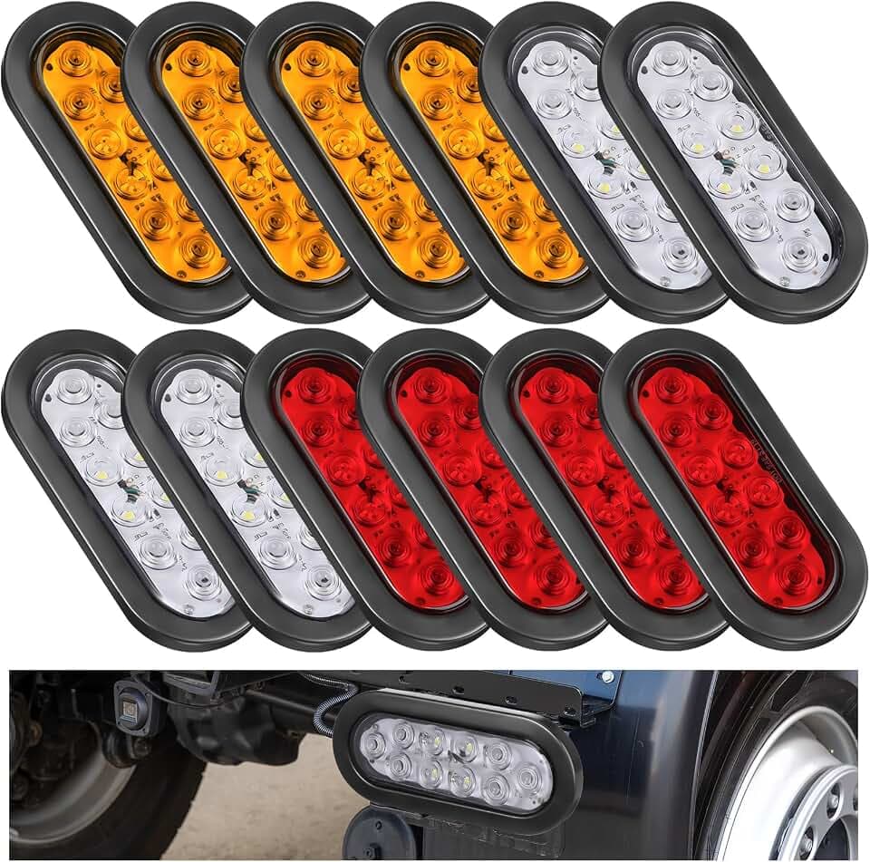 Yexiya 12 Pack Oval LED Trailer Light Kit,Red, White, Yellow