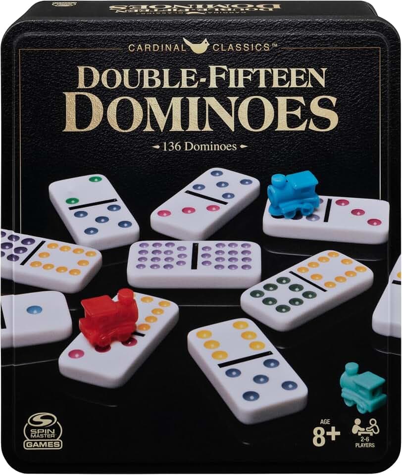Spin Master Games Double 15 Dominoes Set in Storage Tin Classic Tile Game