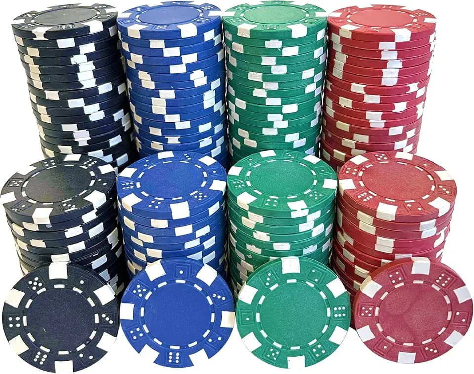 SEETOOOGAMES 200 Pieces 11.5g Clay Composite Dice Striped Casino Poker Chips- 4 Colors (red, Green, Black and Blue)