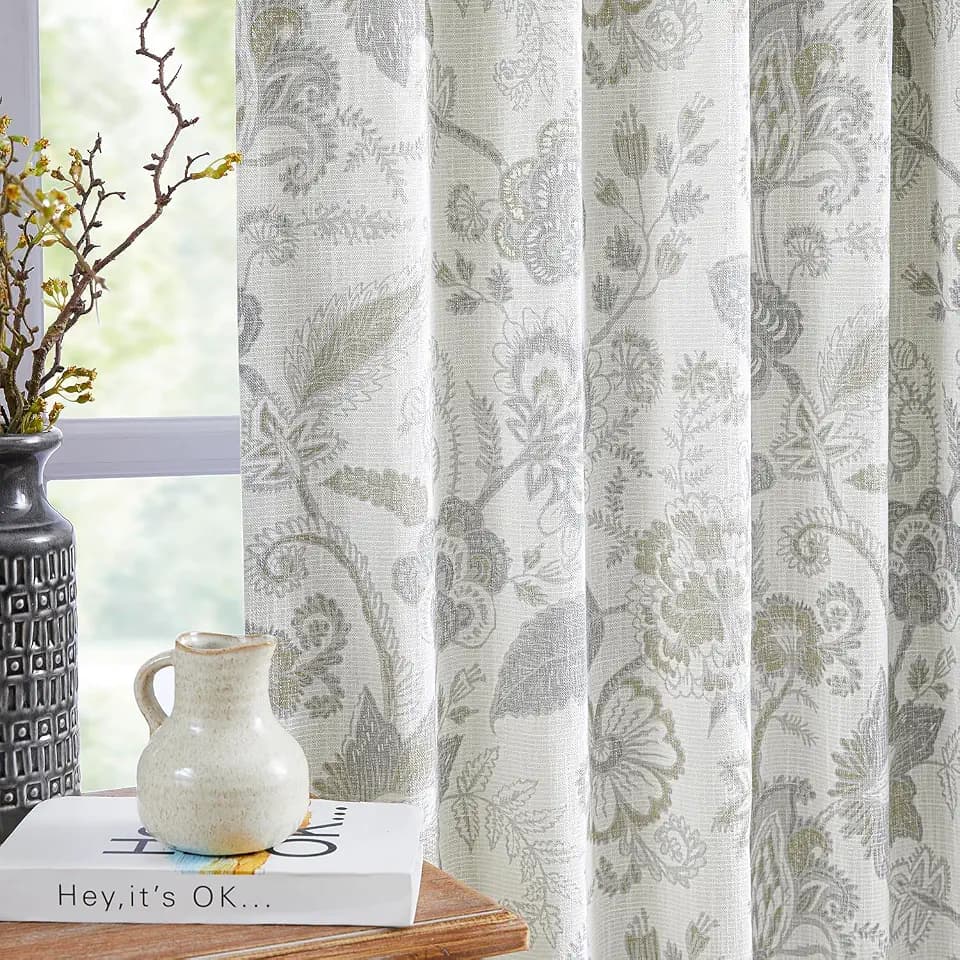 Kayne Studio Grey Floral Botanical Pinch Pleated Blackout Curtains 84 Inch