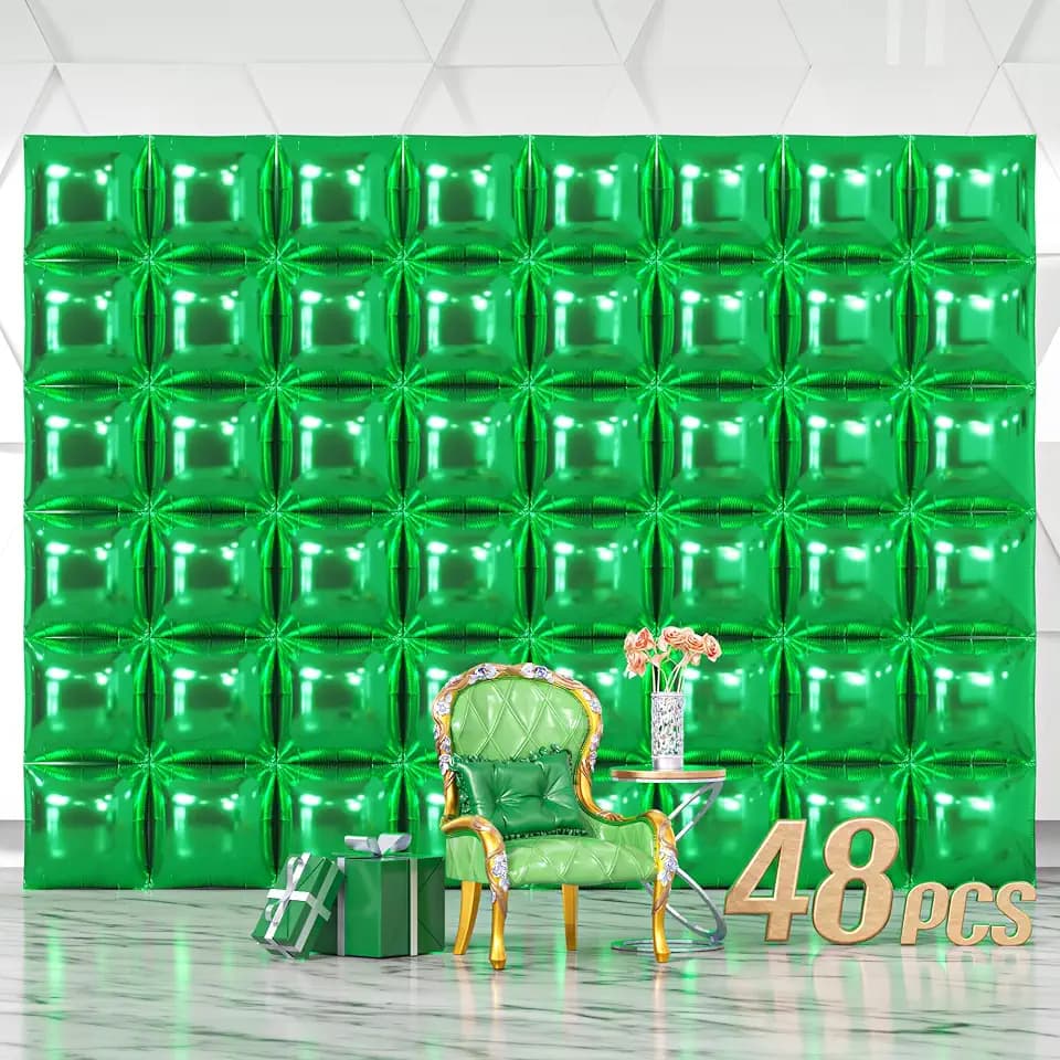 NISOCY 48PCS Metallic Green Square Foil Balloons Wall Backdrop