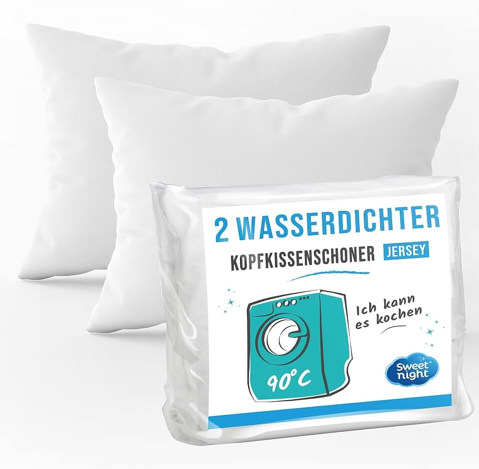 SWEET NIGHT - Set mit 2 Wasserdichten Kissenbezügen 50x70 cm | wasserdichte und mikroatmungsaktive Matratzenauflage | Sanft und leise | Waschbar bei 90°C | Reißverschluss