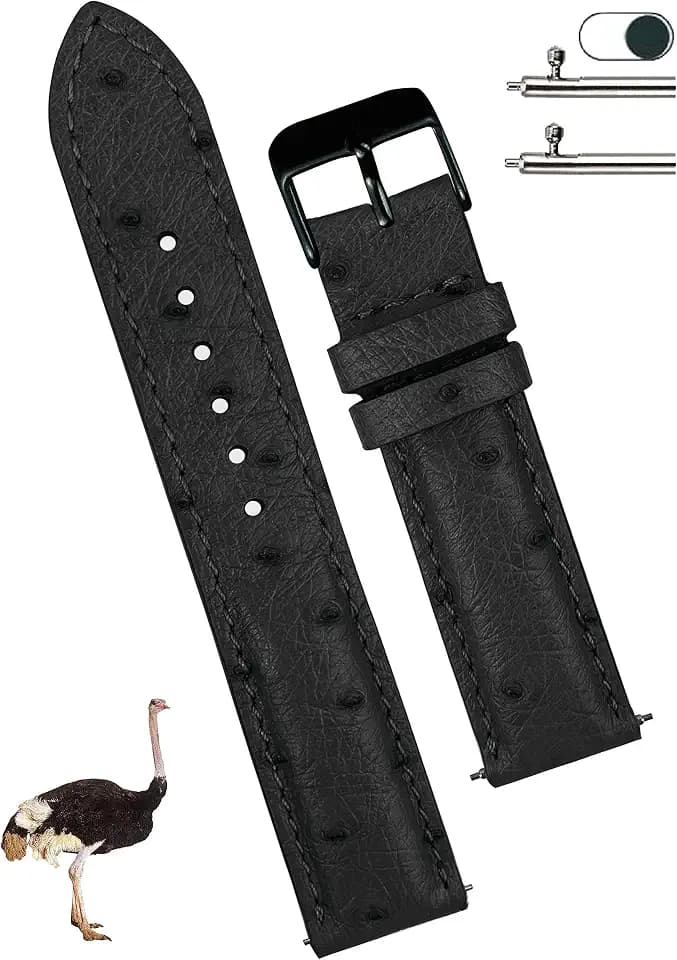 vinacreations Quick Release Ostrich Leather Watch Bands Men Handmade Replacement Wrist Watch Straps Vintage Extra Soft Exotic Leather Strap 18mm 19mm 20mm 21mm 22mm