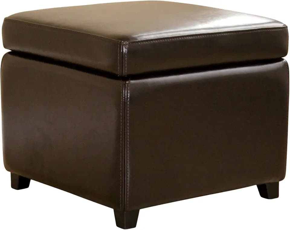 Baxton Studio Wholesale Interiors Full Leather Ottoman, Dark Brown