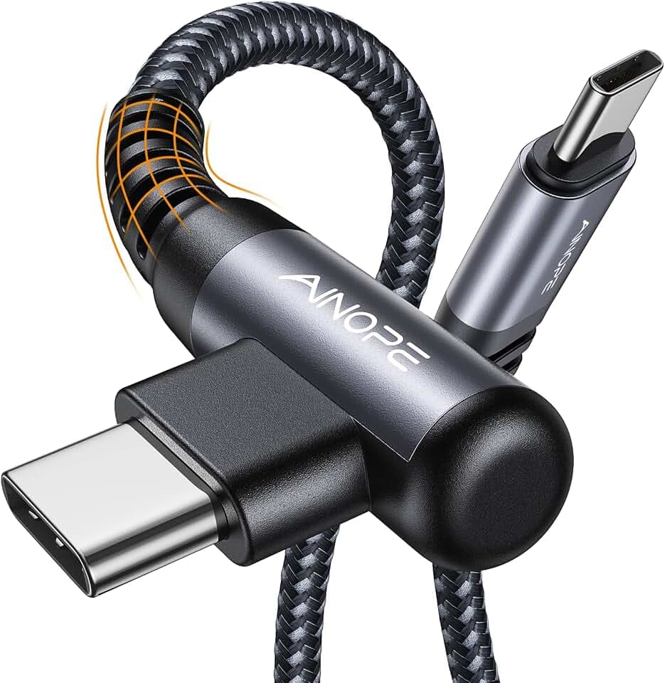AINOPE USB C Cable 60W 2-Pack 6.6ft Nylon Braided USB C to USB C Cable Type C Charger Fast Charging Right Angle USBC Cable Charger Cord for iPhone 16 Pro Max 15 Plus Samsung S24 S23 iPad Space Gray