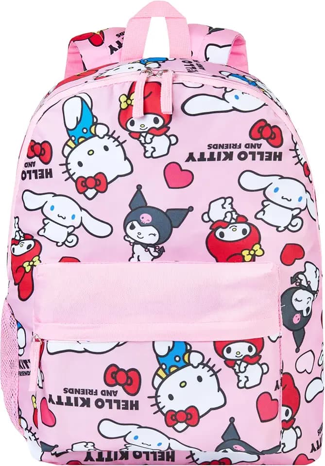 Hello Kitty Sanrio Backpack Kawaii Girls Backpacks with Pocket All Over Print Kuromi My Melody Cute Travel Bag Anime Gifts for Girls