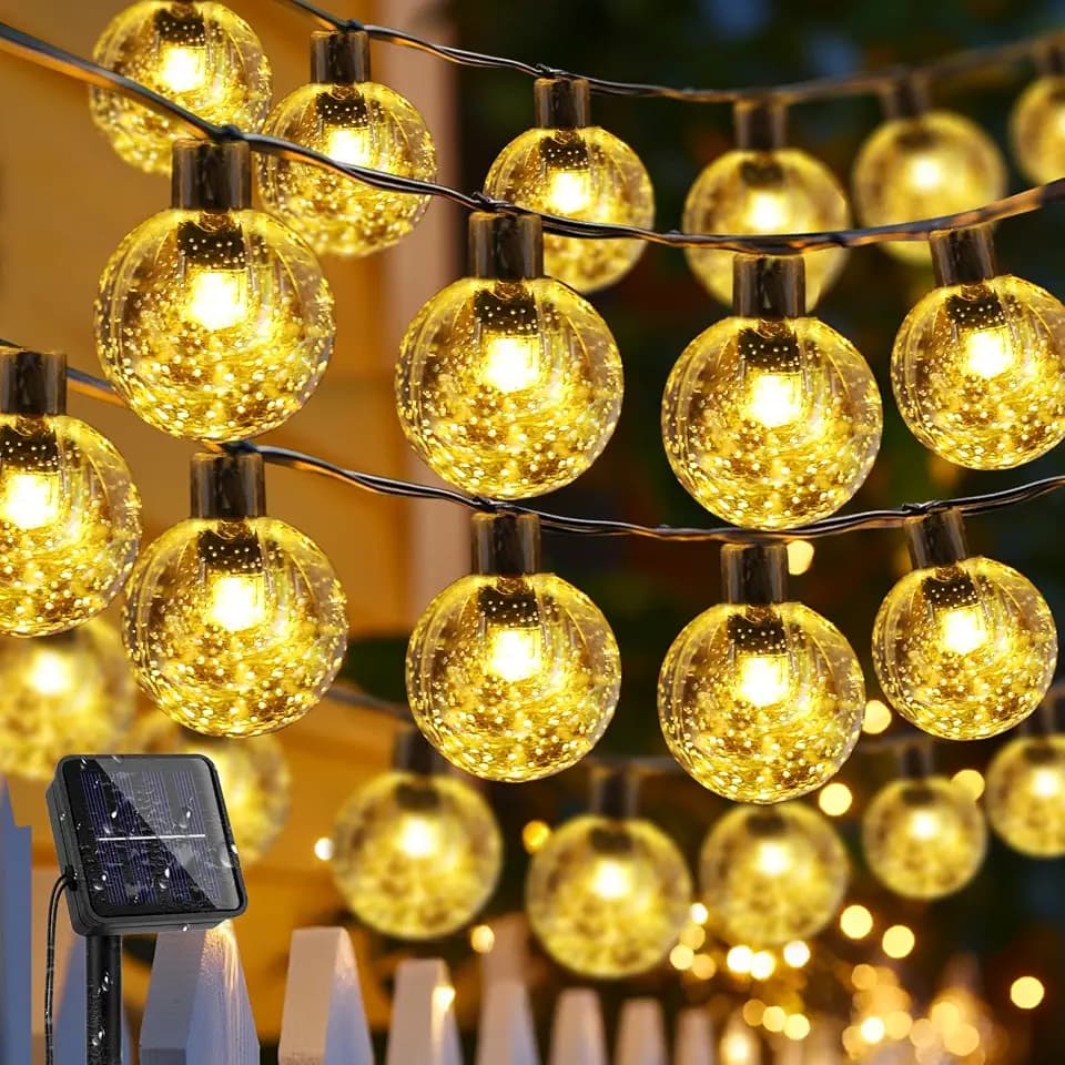 Solar Lichterkette Aussen, 18M 100LED Lichterkette Außen Solar IP65 Wasserdicht, 8 Modi Kristall Kugeln, Solarlichterkette Outdoor für Balkon, Garten, Terrasse, Hochzeit, Party (Warmweiß)